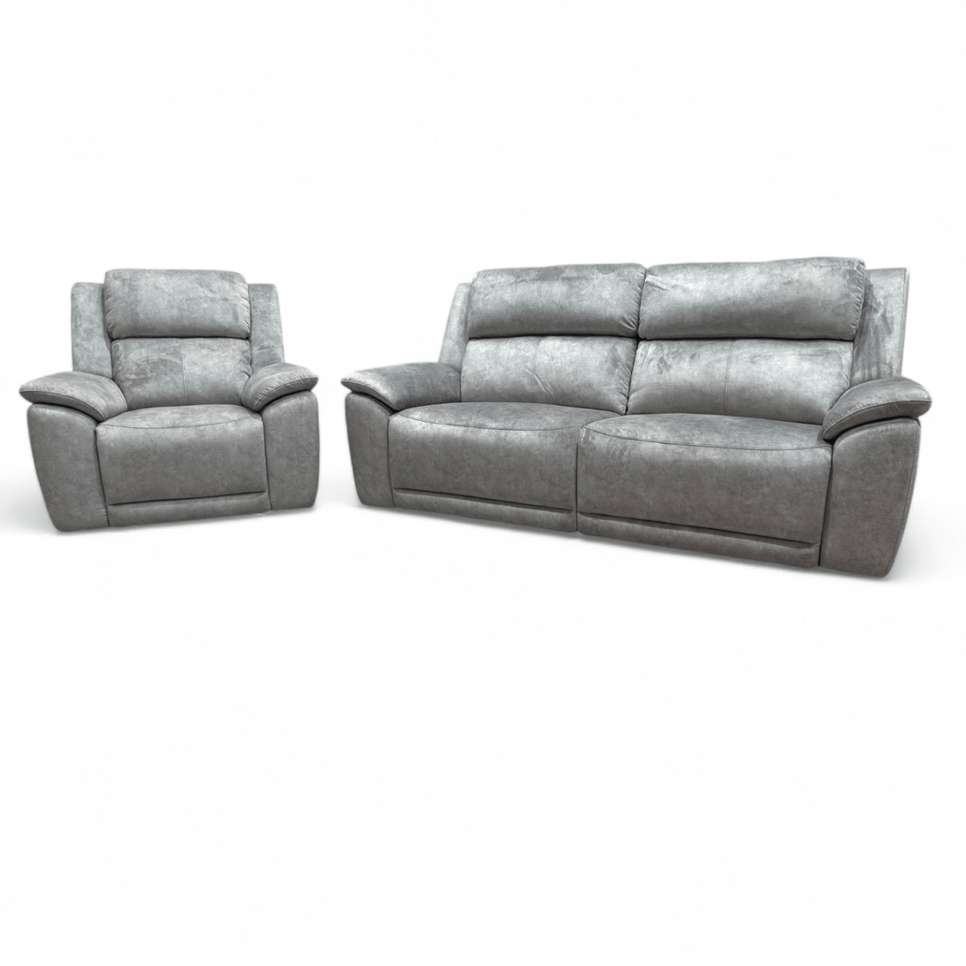 Utah Power Reclining 3 Seater Sofa & Armchair - Power Lumber/Headrests - Silver Grey