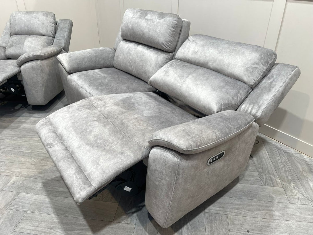 Utah Power Reclining 3 Seater Sofa & Armchair - Power Lumber/Headrests - Silver Grey