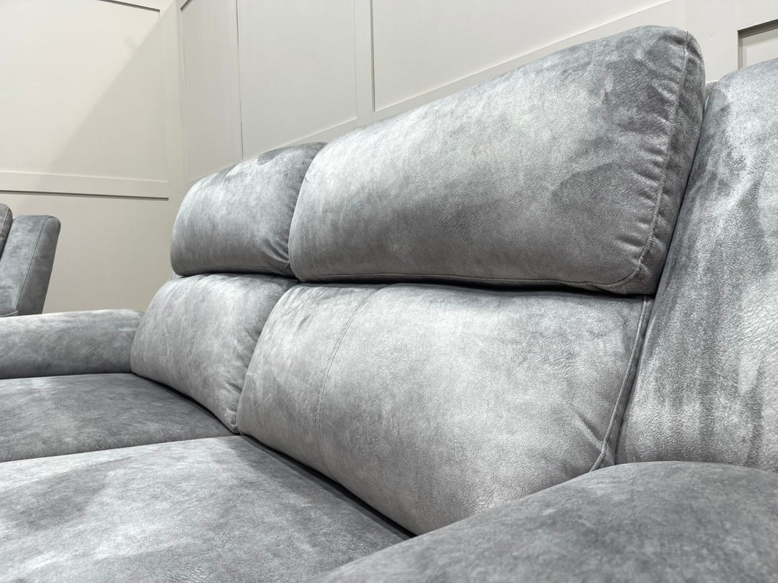 Utah Power Reclining 3 Seater Sofa & Armchair - Power Lumber/Headrests - Silver Grey