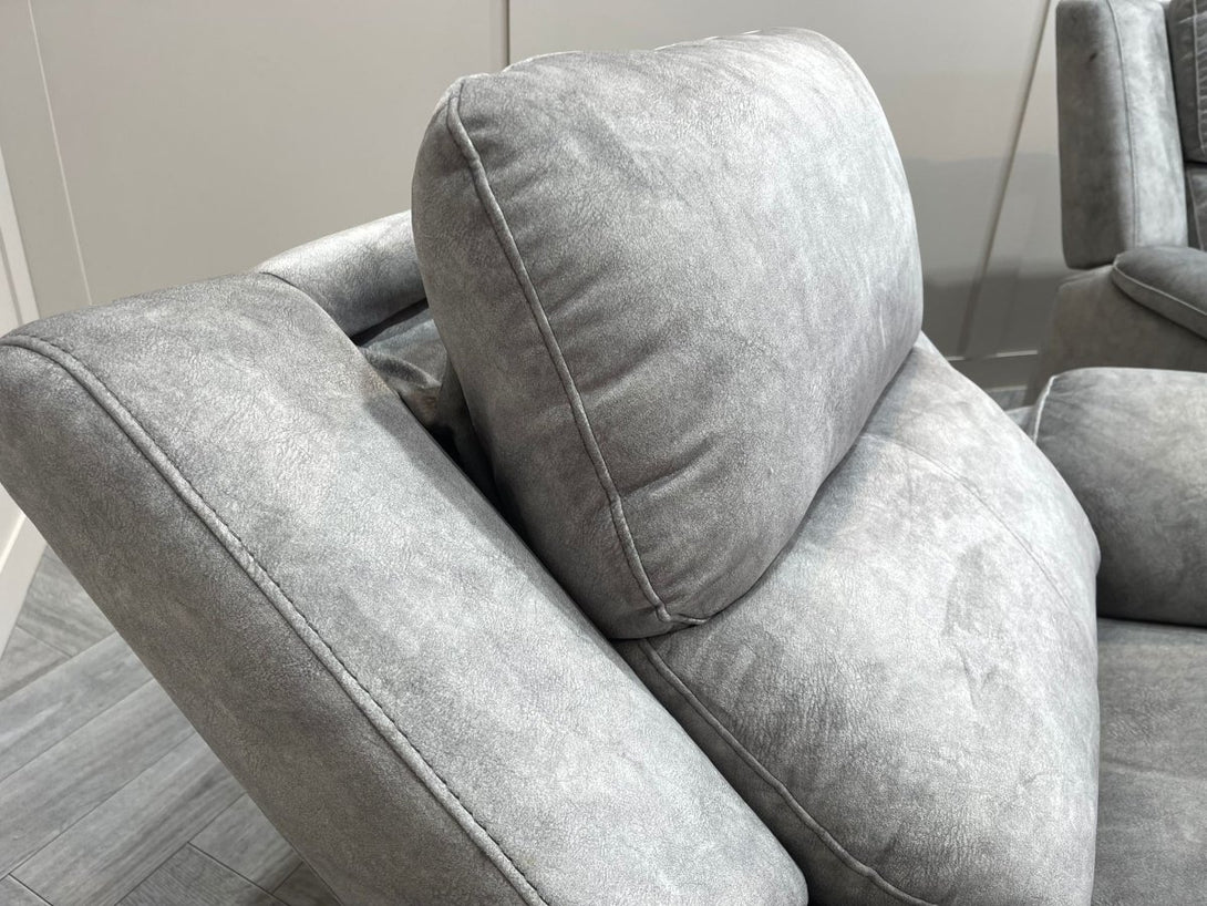 Utah Power Reclining 3 Seater Sofa & Armchair - Power Lumber/Headrests - Silver Grey