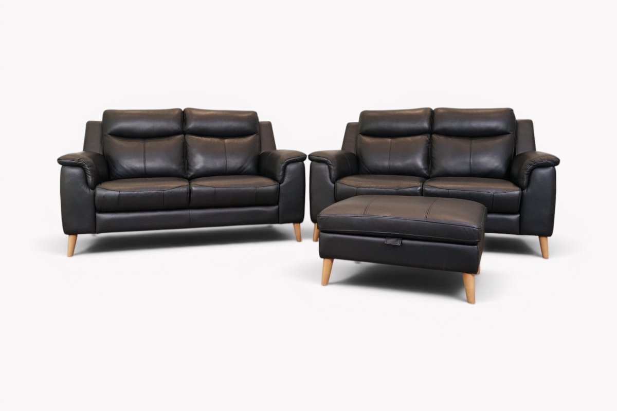 Uxbridge 2 + 2 Seater Leather Sofas, Macadamia Black