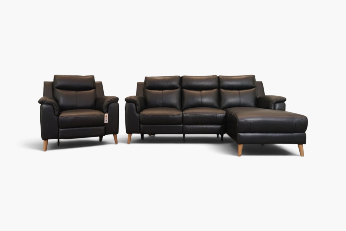 Uxbridge Power Reclining RHF Chaise Sofa & Armchair, Black Leather