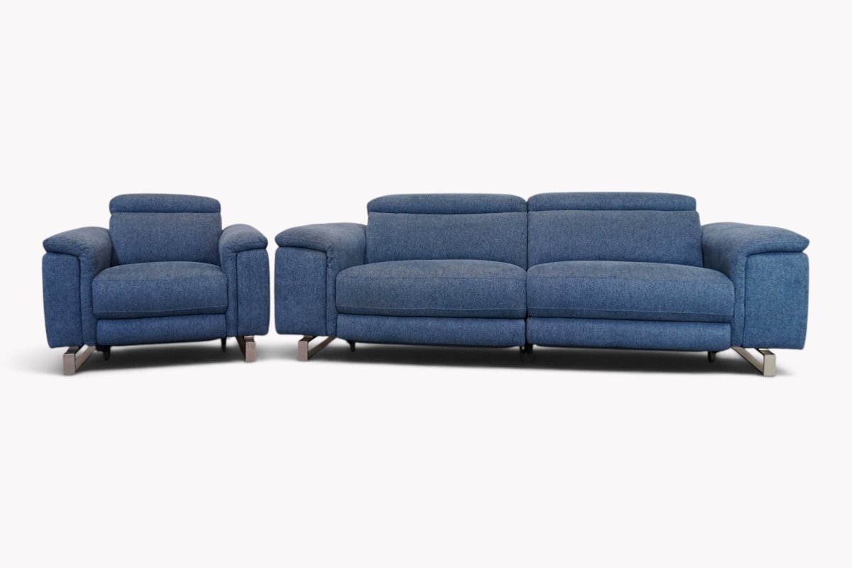 Viserba Fabric 4 Seater Power Recliner Sofa & Armchair, Callisia Blue