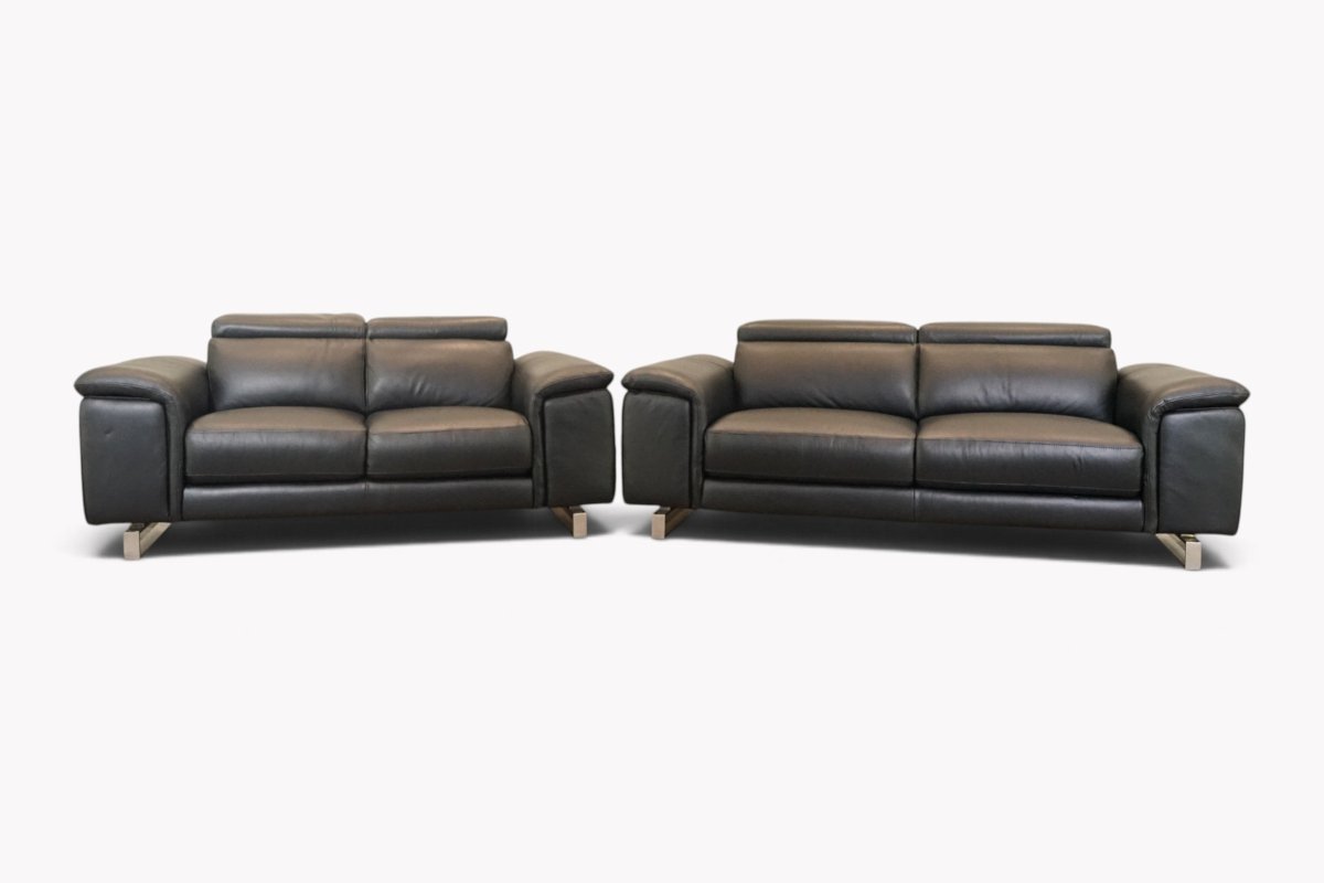 Viserba Leather 3 + 2 Seater Sofa Set, Macadamia Black