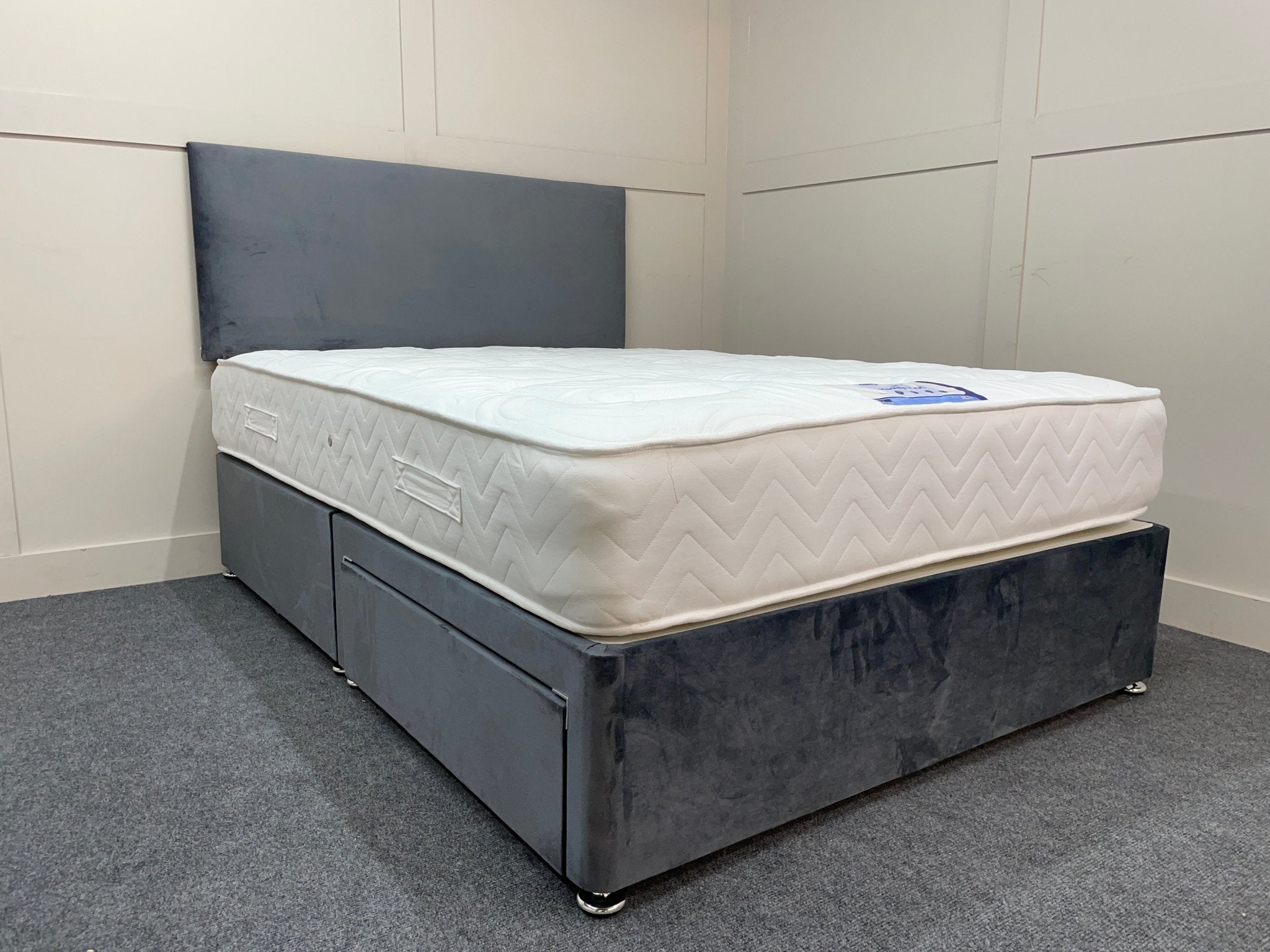 Hadley 1000 Pocket Spring 2 Drawer Bed & Headboard, Steel Velvet