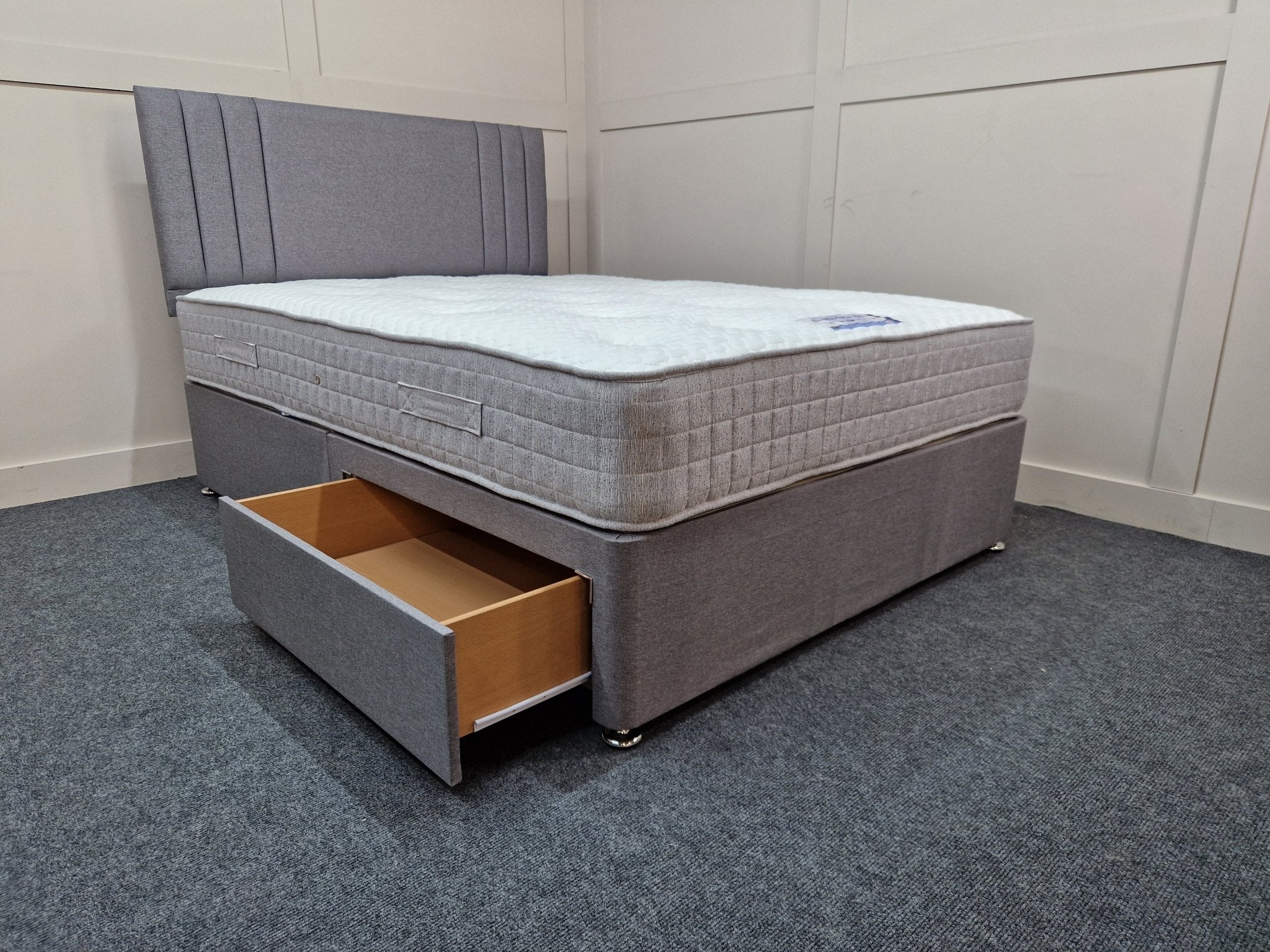 Hadley 1000 Pocket Spring 2 Drawer Bed & Headboard, Steel Velvet